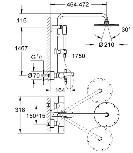 Grohe Rainshower Shower System with thermostatic bath Mixer 27641000