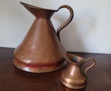Victorian imperial half gallon & perial gill copper jugs