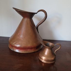 Victorian imperial half gallon & perial gill copper jugs