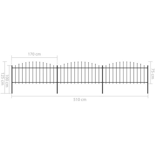 Garden Fence with Spear Top Steel (0.5-0.75)x5.1 m Black