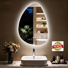 Bathroom Mirror with LED Lights: 550x770mm Asymmetrical Wall Mirror with Dimmable 3 Colour