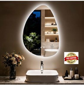 Bathroom Mirror with LED Lights: 550x770mm Asymmetrical Wall Mirror with Dimmable 3 Colour
