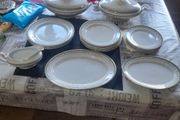 18 Piece of Antique Delf including 2 Lidded Tureen, 2 Platter Plates, Gravy Boat and Plates