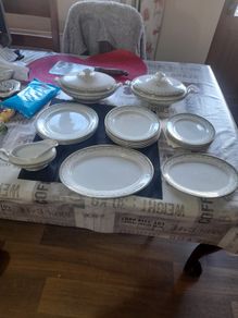 18 Piece of Antique Delf including 2 Lidded Tureen, 2 Platter Plates, Gravy Boat and Plates