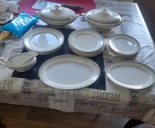 18 Piece of Antique Delf including 2 Lidded Tureen, 2 Platter Plates, Gravy Boat and Plates