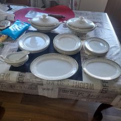 18 Piece of Antique Delf including 2 Lidded Tureen, 2 Platter Plates, Gravy Boat and Plates
