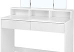 Dressing Table with Folding Mirror and 2 Drawers, Cosmetic Table with 3 Open Compartments, Dressing Table for Make-up, Modern, White,
