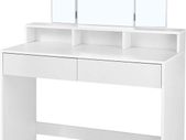 Dressing Table with Folding Mirror and 2 Drawers, Cosmetic Table with 3 Open Compartments, Dressing Table for Make-up, Modern, White,