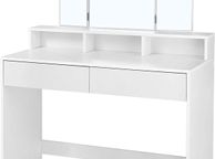 main image for ad Dressing Table with Folding Mirror and 2 Drawers, Cosmetic Table with 3 Open Compartments, Dressing Table for Make-up, Modern, White,