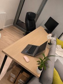 Office Desk, white oak effect / black - 200x60cm (items not included)