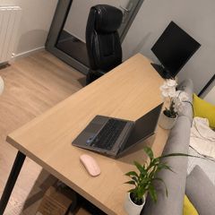 Office Desk, white oak effect / black - 200x60cm (items not included)