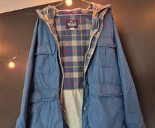 Woolrich Hooded Parka Jacket Blue Plaid Lined Made in USA Size L