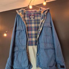 Woolrich Hooded Parka Jacket Blue Plaid Lined Made in USA Size L