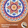 NEW SALE | Round Side Table, Indoor and Outdoor Plant Stand, Small Coffee Table with 36cm Ceramic Tile Top for Patio Balcony, 53cm Tall Mosaic Garden Table, Living Room End Table or Bedside Table, Floral Image 4