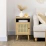 Bedside Table with Rattan Element, Side End Table with Shelf and Cupboard, 39cmx35cmx60cm, Set of 2, Natural Image 8