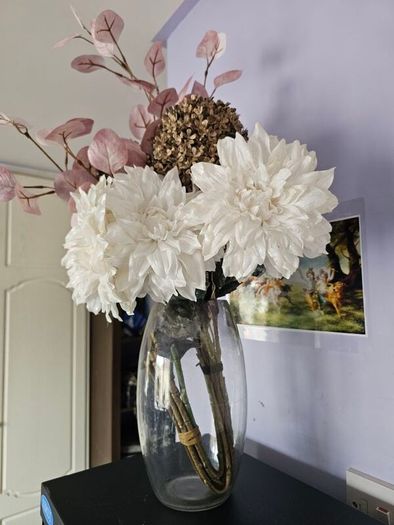 Artificial Flower Arrangement with Glass Vase