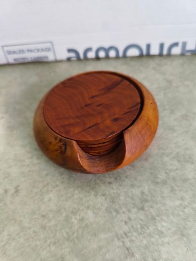 Set of  Moroccan handmade Wooden Coasters, Set Of 6  Coasters With Holder, Thuya Wood Coasters, Home Kitchen Dining Accessories
