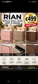 RIAN 600 wall hung unit basin pink ,mocha,chocolate brown