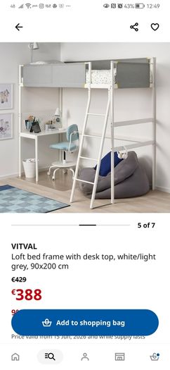 Loft bed frame with desk