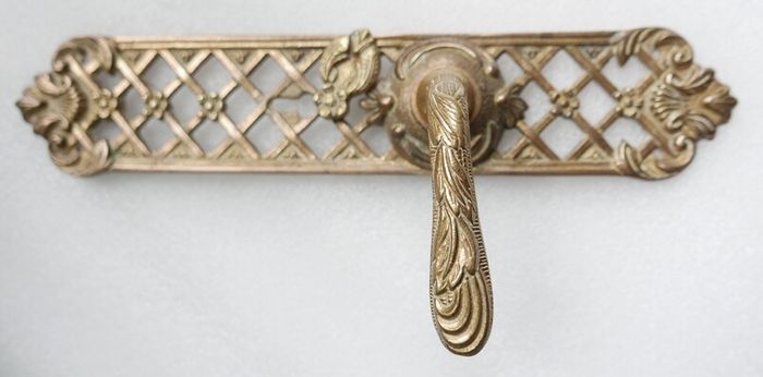 Monumental 11" Vintage Baroque Lattice Cast Brass Door Handle