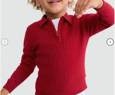 F and F Boys Cable Knit Half Zip Polo in Red