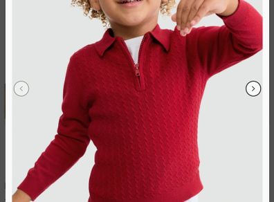 F and F Boys Cable Knit Half Zip Polo in Red