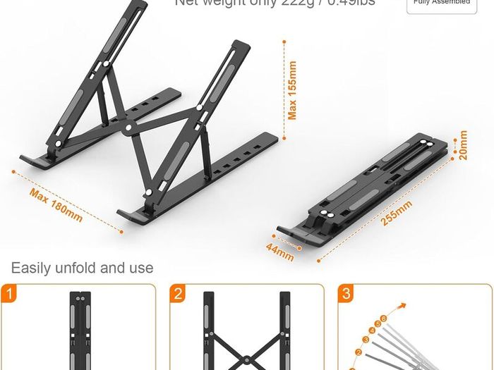 GB1054B Black Laptop Stand for Desk, Adjustable Laptop Riser, Portable Laptop Stand with 6 Angle