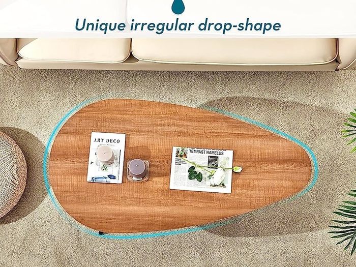 Coffee Table Living Room Mid Century Drop Shape Accent Oval Table Contemporary Style Leisure Tea Table Cocktail Table, 42.5Inch, Walnut Oak