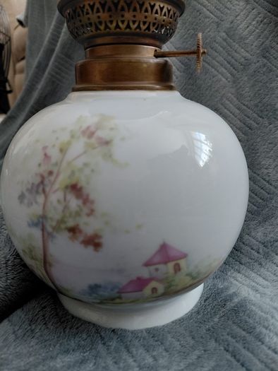 Antique French Limoges porcelain oil lamp