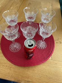 Set of six Skellig crystal small wine glasses