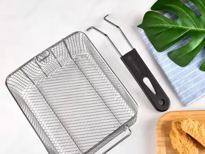 Stainless Steel Fryer Frying Basket Rectangle Wire Mesh Strainer with Long Handle Frying Cooking Tool Kitchen Cooking Tool for 6L fryer