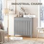 Radiator Cover with Drawer, Vertical Slatted Grill, Industrial MDF Wood Cabinet Shelf Heating Cover for Living Room, Bedroom, Hallway, Small, 88.5 x 19 x 93cm, Grey Image 6