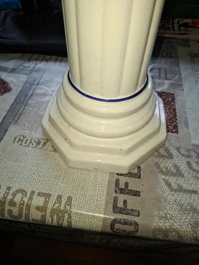 Beautiful Glazed Ceramic Pedestal or Jardiniere Stand, the square waisted top with moulded corner scrolls above a fluted column,