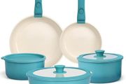 11Pcs Pots and Pans Set with Detachable Handle, Pans Set with Ceramic Non-Stick Coating, Induction Stackable Cooking Pots Set, Mobile Cookware Set