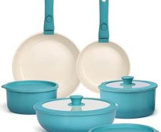 11Pcs Pots and Pans Set with Detachable Handle, Pans Set with Ceramic Non-Stick Coating, Induction Stackable Cooking Pots Set, Mobile Cookware Set