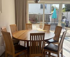 Solid Oak 160cm Round Dining Table and 8 Matching Leather Chairs Kilcroney Furniture
