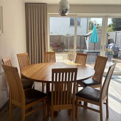 Solid Oak 160cm Round Dining Table and 8 Matching Leather Chairs Kilcroney Furniture