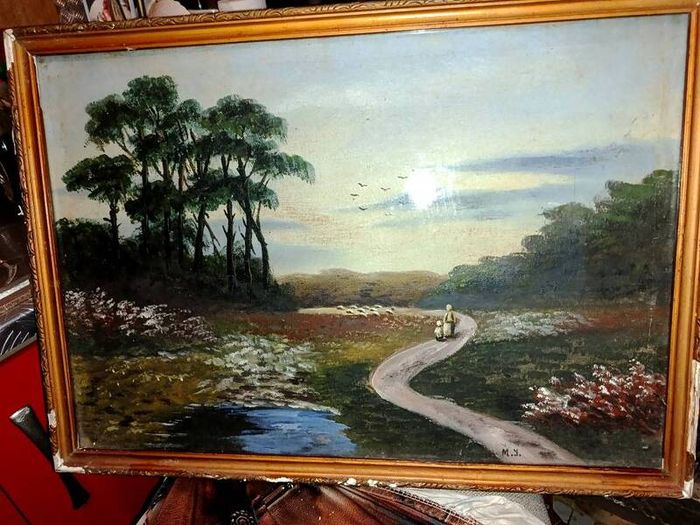 Antique oil painting on board