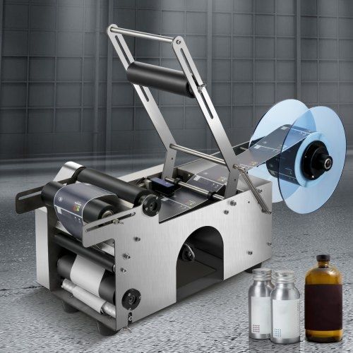 MT-50 Semi-automatic Round Bottle Labeling Machine, Adjustable Bottle Labeler 50pcs/min Label Applicator for Bottles 12-90mm