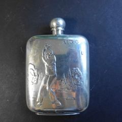 Vintage AR Wentworth Golf Hip Flask Pewter