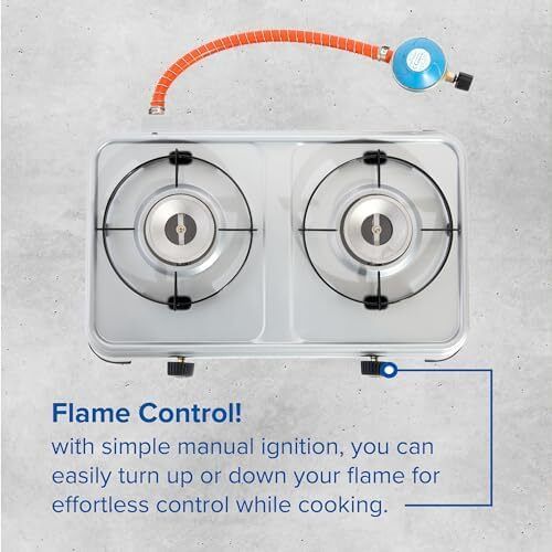 Camping Cook CV Gas Stove, 2-Burner, Camping Stove, Operation with Gas Cartridge, Portable Gas Stove with 3600 W, Cartridge Stove with 2 Infinitely Adjustable Hotplates