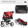 One-click Folding Pet Stroller Dog/Cat Travel Carriage with Adjustable Canopy, Cupholder, Storage Basket, Red Image 4