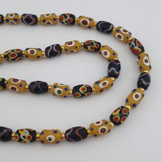 Vintage Venetian style Eyes Glass & Old Face Pendant Glass Beads Necklace