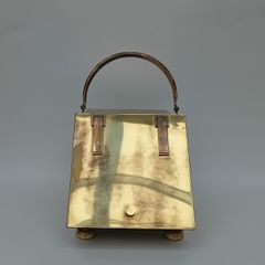 Antique Brass Coal Scuttle Storage Box & Shovel