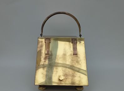 Antique Brass Coal Scuttle Storage Box & Shovel