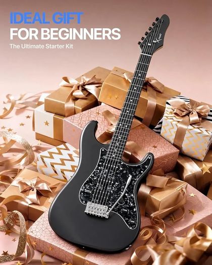 Smart Electric Guitar with Built-in DSP Effects, 4 Presets, USB-C OTG Recording, Headphone Output, Alnico Pickups w/Coil Split, Carbon Fiber Body, Gig Bag, Strap, Cable & Picks