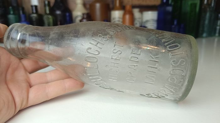 500 - J McCulloch and Sons Gerrardstown Vintage Clear Glass Cork Top Collectible Decorative Milk Bottle