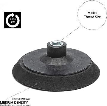 Glass Polish 12612 Hook and Loop Rotary Backing Pad, Sanding, Polishing Backer | Thread: M14x2 | 125 mm