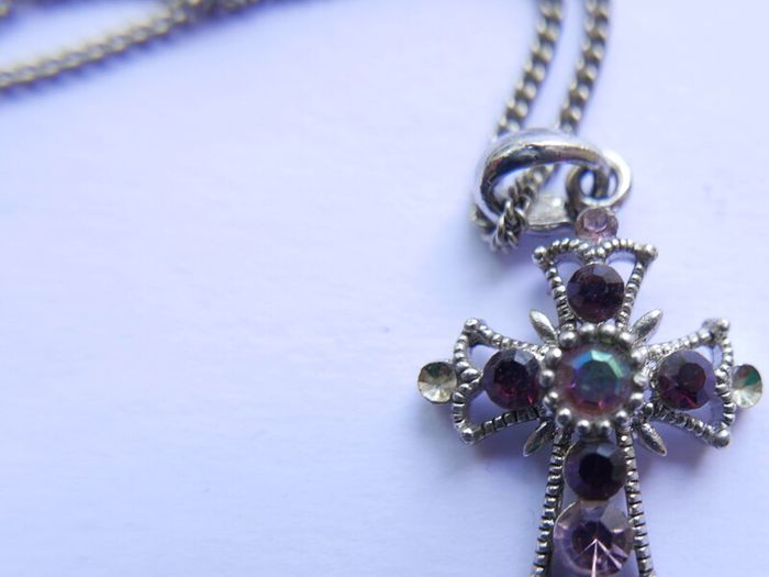 Vintage Silver Plated Cross With Multi-Color Stones Necklace length 20"