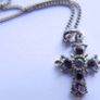 Vintage Silver Plated Cross With Multi-Color Stones Necklace length 20" Image 9